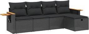 vidaXL Set mobilier de grădină cu perne, 5 piese, negru, poliratan