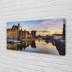 Tablouri canvas Portul din Gdańsk râu răsărit de soare