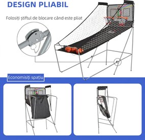 HOMCOM Coș de Baschet cu Panou LED, Pompă, 2 Coșuri, 4 Mingi și 8 Moduri de Joc, 205x110x205 cm, Negru | Aosom Romania