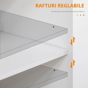 Carucior de bucatarie cu sertar și dulap, 4 roti din care 2 cu frana, lemn, 109x40x89cm, alb HOMCOM | Aosom Romania