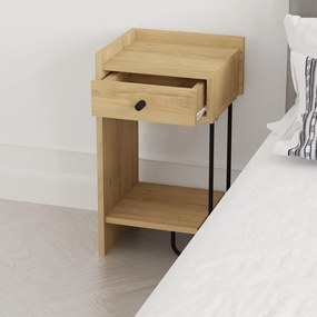 Noptieră în culoare naturală cu rafturi cu aspect de lemn de stejar Mercure – Marckeric