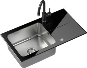 Set chiuveta bucatarie Quadron Pop Hugh 111 si baterie Naomi finisaj inox - negru 77x44 cm