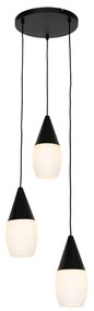 Lampă modernă suspendată neagră cu sticlă opalescentă cu 3 lumini - Drop