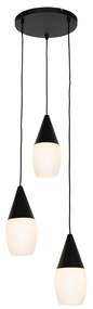Lampa suspendata moderna neagra cu sticla opal 3 lumini - Drop