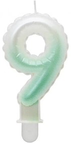 Numere Ombre Lumânare cifră alb-verde, lumânare de tort 9