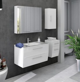 Set 4 piese mobilier pentru baie, alb, 90 cm