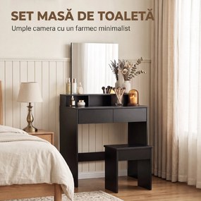 HOMCOM Masă de Toaletă cu Oglindă, 3 Rafturi, 2 Sertare, 75x38x135 cm, Negru | Aosom Romania