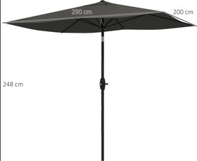 Outsunny Umbrelă de Soare Dreptunghiulară, Umbrelă pentru terasă cu înclinare și deschidere cu manivelă, 300x200x248 cm, Gri | Aosom Romania