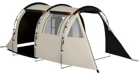 Outsunny Cort de Camping pentru 4-5 Persoane cu Capac Blackout, Cort Tunel Impermeabil cu Geantă de Transport, 460x230x180 cm, Kaki | Aosom Romania