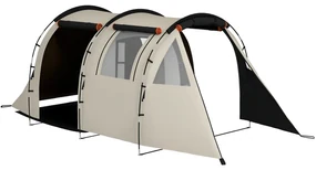 Outsunny Cort de Camping pentru 4-5 Persoane cu Capac Blackout, Cort Tunel Impermeabil cu Geantă de Transport, 460x230x180 cm, Kaki | Aosom Romania