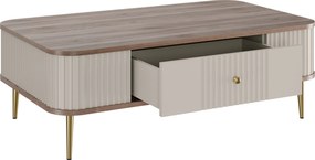 Măsuță de cafea Vesper 103x60 cm cu sertar - kaszmir / nuc / picioare aurii