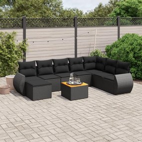 3225138 vidaXL Set mobilier de grădină cu perne, 9 piese, negru, poliratan