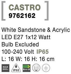 Aplica pentru iluminat exterior IP65 CASTRO alb, H-35cm NVL-9762162