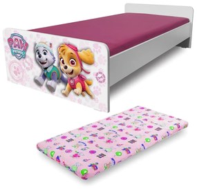 Pat Fetite Economic Patrula Catelusilor Pink 2-12 Ani Cu Saltea 160x80 Inclusa - Pc-p-mk-eco-paw-pnk-80