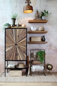 Dulap cu 2 uși și raft deschis, din lemn reciclat și metal, aspect rustic
