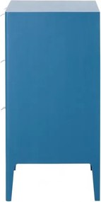 Comodă cu 3 sertare mid century, din lemn de pin, albastru, cu picioare de lemn și mânere metalice semirotunde, 90 x 90 x 45 cm, „Ernest”