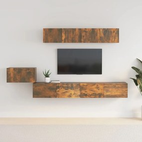 Set dulapuri TV, 5 piese, stejar fumuriu, lemn prelucrat 5, Stejar afumat, 100 x 30 x 30 cm