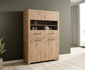 Bufet low JANEZ – 110x40x160 cm – Stejar Artisan / Negru