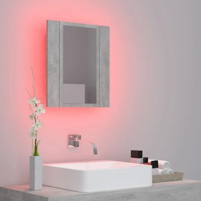 Dulap de baie cu oglindă &amp; led, gri beton, 40x12x45 cm