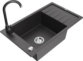 Mexen Elias chiuvetă de granit cu 1 bazin cu scurgător și baterie de bucătărie Telma, negru pătat - 6511-76-670200-70