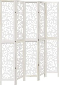 vidaXL Paravan cameră 5 panouri, alb, lemn masiv paulownia