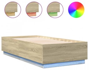 Cadru de pat cu LED stejar sonoma 75x190 cm lemn prelucrat