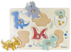Puzzle (număr de piese 6) de inserat din lemn Dinosaurs – Kindsgut