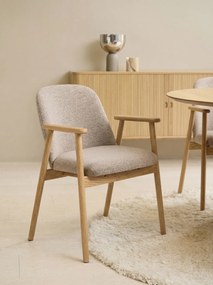 MAZZONI EXPORT RODERIC Bej Latte (material Monza 60)/cadru stejar lăcuit - SCAUN BOUCLÉ DE LEMN RETRO