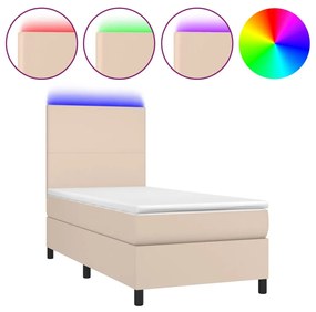 3135794 vidaXL Pat continental cu saltea și LED cappuccino 80x200 cm piele eco