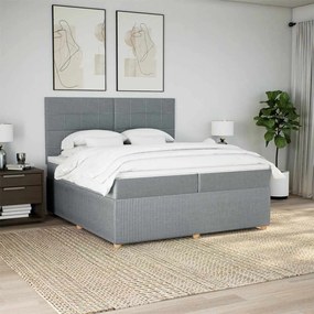vidaXL Pat box spring cu saltea, gri deschis, 200x200 cm, textil