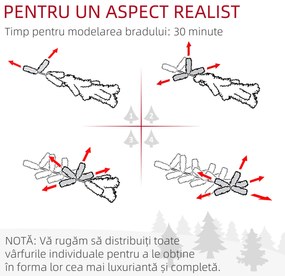 Brad de Craciun 180cm Artificial cu 240 Lumini LED si 618 Ramuri, Brad Acoperit cu Zapada Inalt si Ingust cu Postament din Otel HOMCOM | Aosom RO