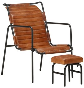 Fotoliu de relaxare cu suport de picioare, maro, piele naturală