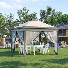 Outsunny Cort pliabil cu lumini LED 330x330 cm Pavilion de grădină cu telecomandă cu 4 plase anti-țânțari Înălțime reglabilă Bej | Aosom Romania