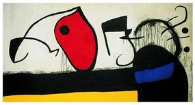 Imprimare de artă Woman with Three Hairs Surrounded by Birds in the Night, 1972, Joan Miró, (80 x 60 cm)