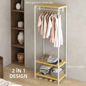 HOMCOM Suport 2 în 1 pentru Haine cu Depozitare Pantofi, Șină Suspendată și 2 Rafturi de Depozitare, 60x40x167.5 cm, Natural | Aosom Romania