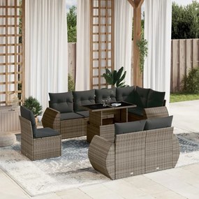 vidaXL Set canapele de grădină, 9 piese, cu perne, gri, poliratan