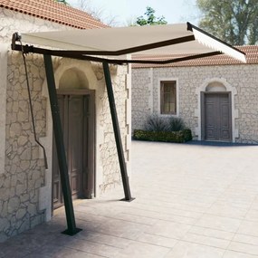 vidaXL Copertină retractabilă manual cu stâlpi, crem, 3,5x2,5 m