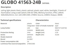 Plafoniera LED design slim Sapana negru 42x42cm