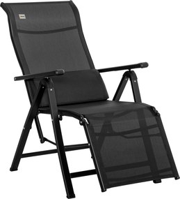 Outsunny Șezlong pliabil pentru soare cu pernă, senzație de imponderabilitate, scaun cu spătar reglabil în 9 trepte, suport până la 150 kg, pentru grădină, vacanță, outdoor, plajă, piscină, Negru | Aosom Romania