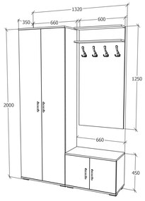 Set haaus V8, Antracit/Alb, L 132 cm