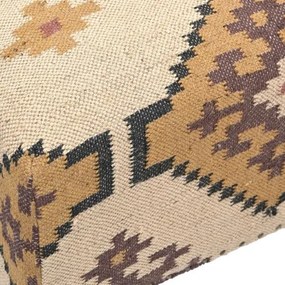 Taburet pentru picioare kilim lucrat manual multicolor din lână și lemn, 80×80×44 cm, „Kilim"