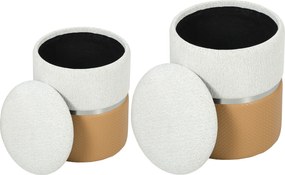 HOMCOM Set de 2 pufi de depozitare tapițați în chenille și PU, șezut căptușit pentru hol, dormitor, maro și crem | Aosom Romania