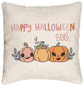 Perna Decorativa Canapea cu motiv Dovleac si Text de Halloween, Multicolor, 40x40 cm, Cu fermoar