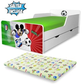 Pat copii Fotbal Italia 2-12 ani cu sertar si saltea cadou