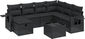 vidaXL Set mobilier de grădină cu perne, 8 piese, negru, poliratan