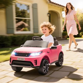 HOMCOM Mașină Electrică pentru Copii 3-6 Ani cu Licență Land Rover Discovery 12V, 2.5-4.5 km/h Auto Electrică pentru Copii cu 2 Motoare, Suspensii, Telecomandă, USB, Muzică, Faruri și Claxon, Roz | Aosom Romania