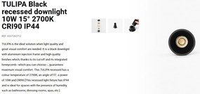 Spot LED incastrabil TULIPA Black recessed downlight 10W 15° 2700K CRI90 IP44
