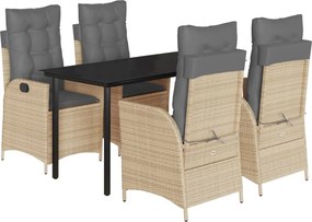 vidaXL Set mobilier de grădină cu perne, 5 piese, bej, poliratan