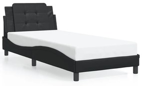 3214200 vidaXL Cadru de pat cu lumini LED, negru, 90x190 cm, piele ecologică