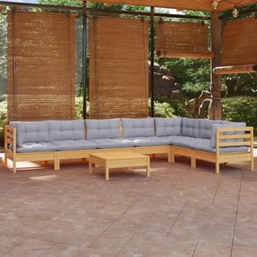 3096700 vidaXL Set mobilier de grădină cu perne gri, 8 piese, lemn masiv pin